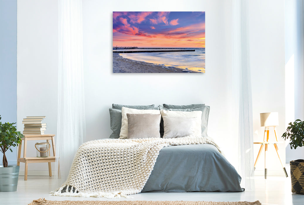 Toile textile haut de gamme Toile textile haut de gamme 120 cm x 80 cm paysage Coucher de soleil sur la côte de la mer Baltique 
