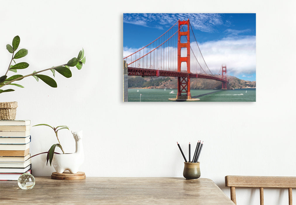 Premium textile canvas Premium textile canvas 90 cm x 60 cm landscape Golden Gate in San Francisco 