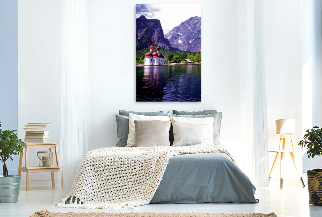 Premium Textil-Leinwand Premium Textil-Leinwand 80 cm x 120 cm  hoch Königssee mit  St.Bartholomä