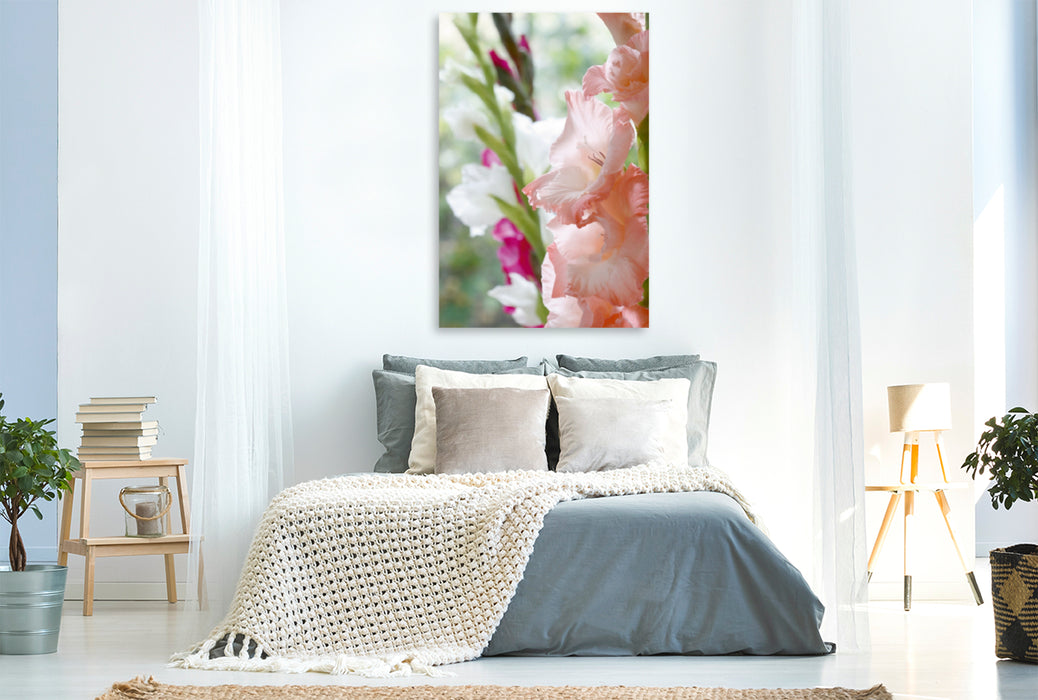 Premium Textil-Leinwand Premium Textil-Leinwand 80 cm x 120 cm  hoch Leuchtende Gladiolen
