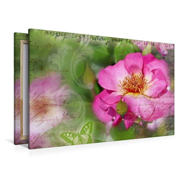 Premium Textil-Leinwand Geburtstagsgruß an Rose