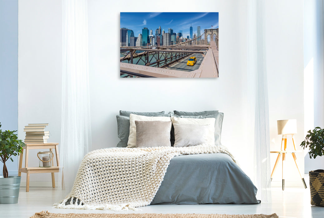 Premium Textil-Leinwand Premium Textil-Leinwand 120 cm x 80 cm quer BROOKLYN BRIDGE Blick auf Manhattan