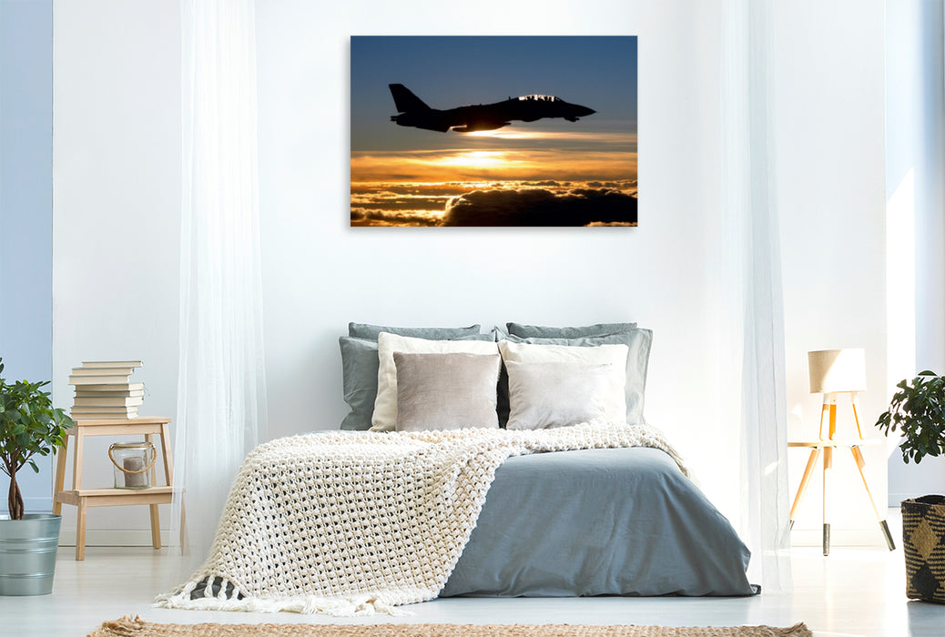 Toile textile premium Toile textile premium 120 cm x 80 cm paysage Avion de chasse au coucher du soleil 