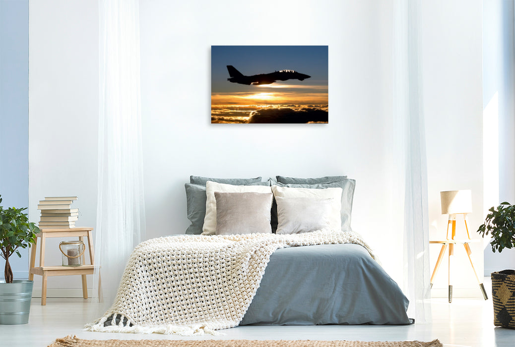 Toile textile premium Toile textile premium 120 cm x 80 cm paysage Avion de chasse au coucher du soleil 