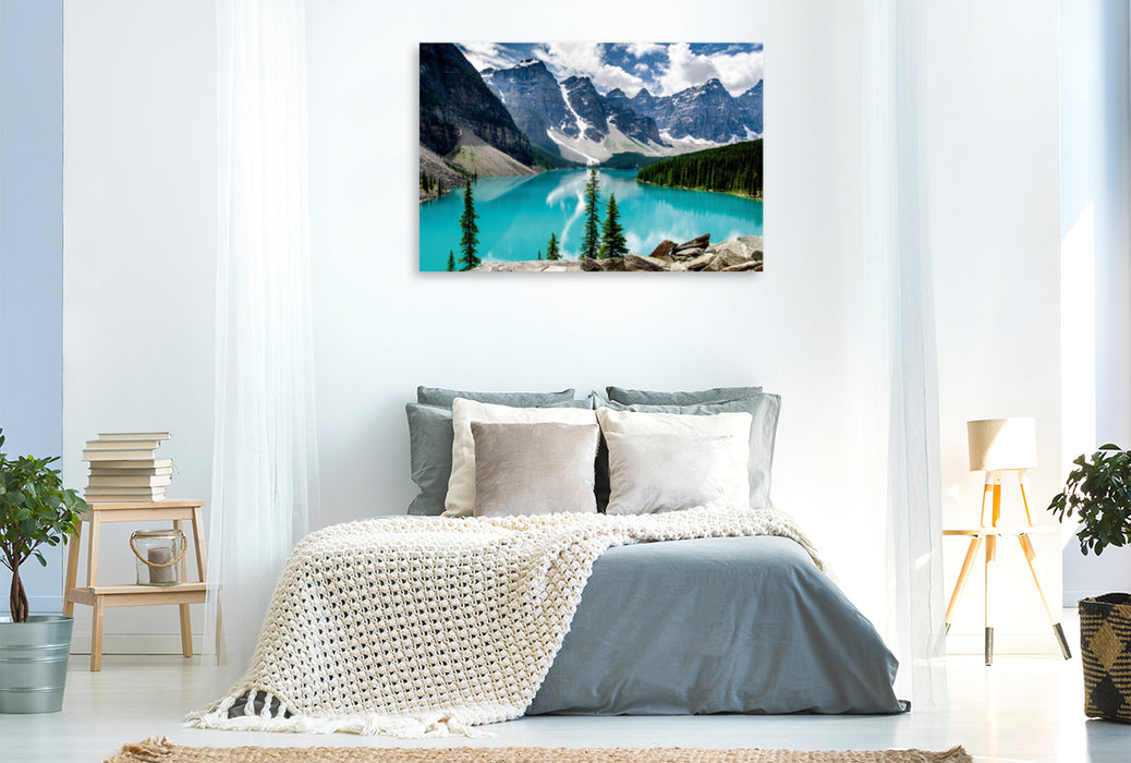 Toile textile premium Toile textile premium 120 cm x 80 cm paysage Lac Moraine / Alberta 