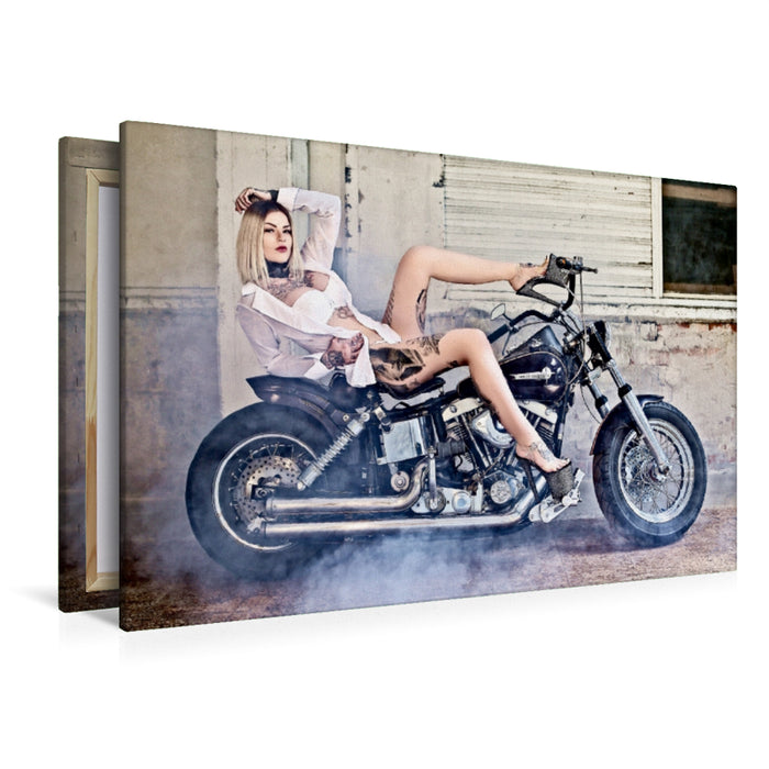Premium Textil-Leinwand Premium Textil-Leinwand 120 cm x 80 cm quer Harley-Davidson Shovelhead 1200 1974