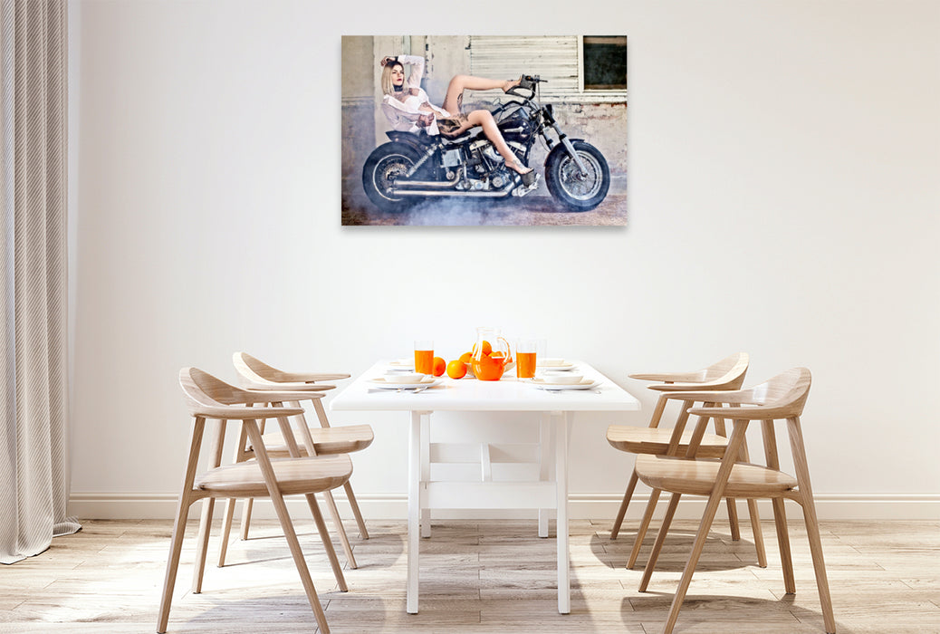Premium Textil-Leinwand Premium Textil-Leinwand 120 cm x 80 cm quer Harley-Davidson Shovelhead 1200 1974