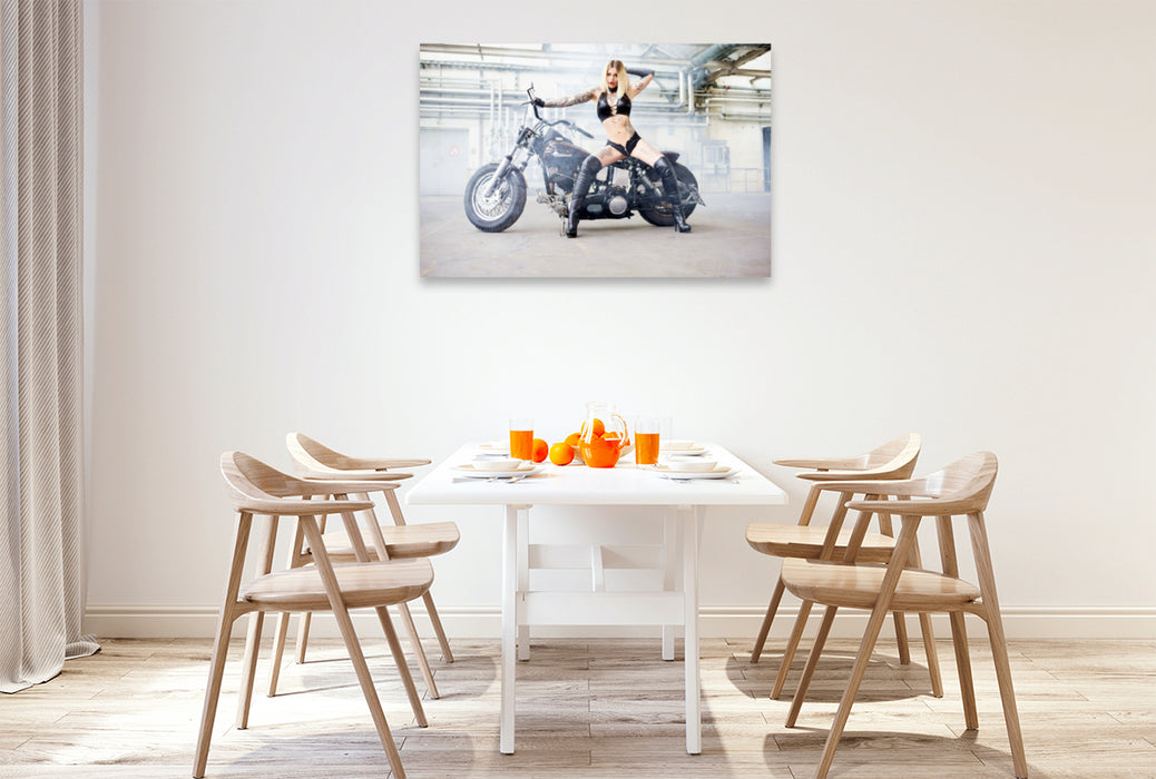 Premium Textil-Leinwand Premium Textil-Leinwand 120 cm x 80 cm quer Harley-Davidson Shovelhead 1200 1974