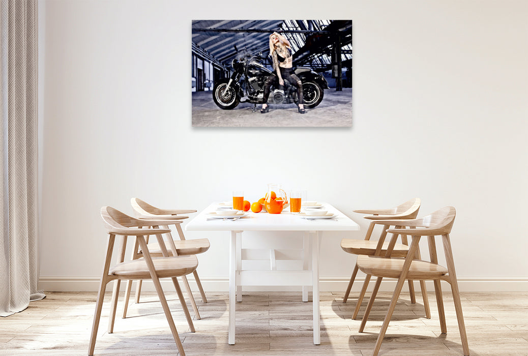 Premium Textil-Leinwand Premium Textil-Leinwand 120 cm x 80 cm quer Harley-Davidson FLSTFB Fat Boy Special 2014