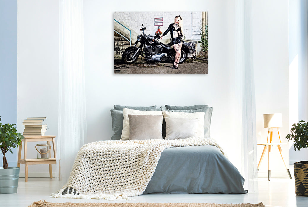 Premium Textil-Leinwand Premium Textil-Leinwand 120 cm x 80 cm quer Harley-Davidson FLSTFB Fat Boy Special 2014