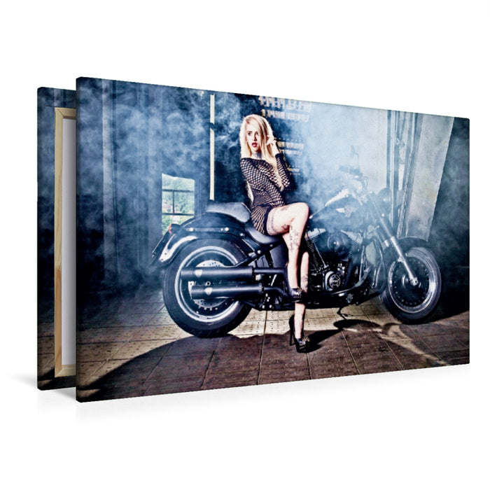 Premium Textil-Leinwand Premium Textil-Leinwand 120 cm x 80 cm quer Harley-Davidson FLSTFB Fat Boy Special 2014