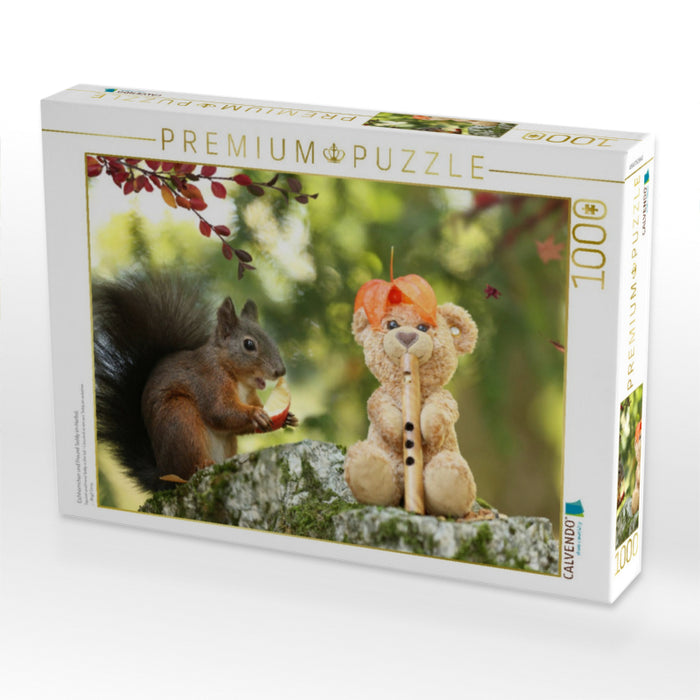 Eichhörnchen und Freund Teddy im Herbst. - CALVENDO Foto-Puzzle'