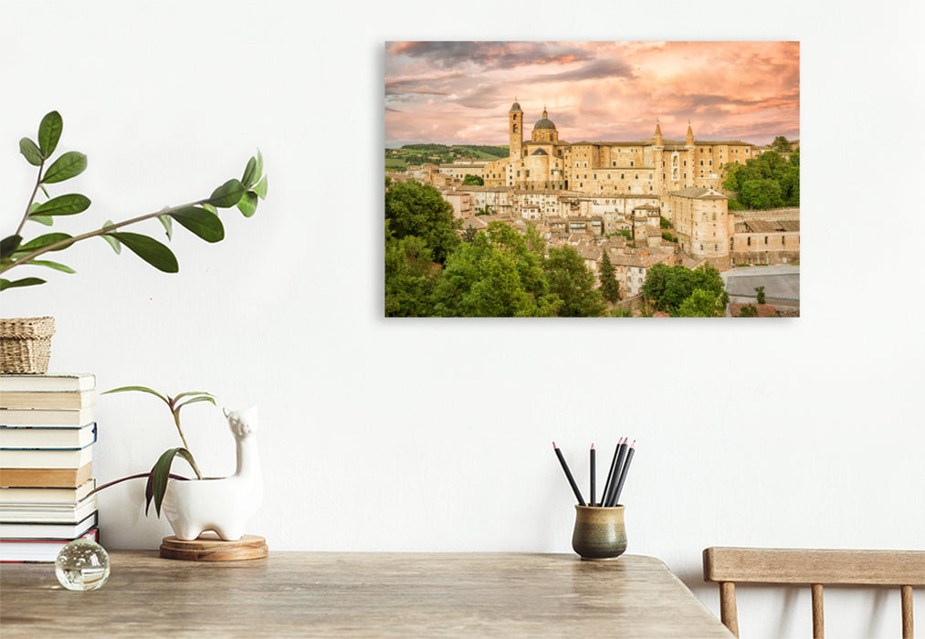 Premium textile canvas Premium textile canvas 75 cm x 50 cm landscape Urbino evening atmosphere 