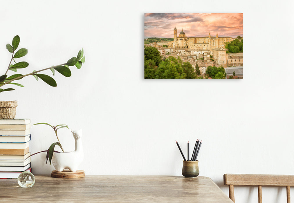 Premium textile canvas Premium textile canvas 75 cm x 50 cm landscape Urbino evening atmosphere 