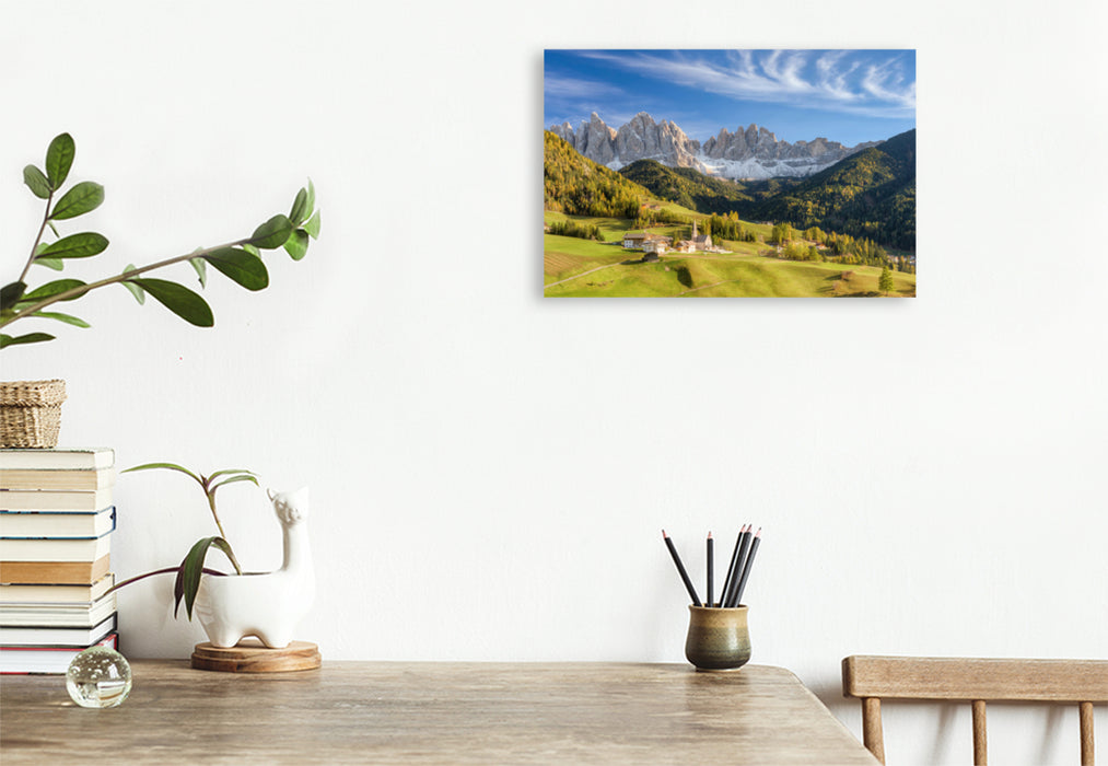 Premium textile canvas Premium textile canvas 120 cm x 80 cm across St. Magdalena in the Funes Valley in South Tyrol 