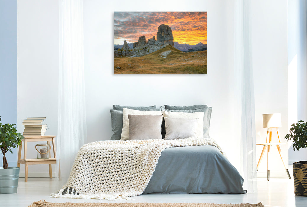 Premium textile canvas Premium textile canvas 120 cm x 80 cm landscape Cinque Torri in the Dolomites 