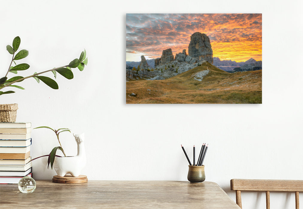 Premium textile canvas Premium textile canvas 120 cm x 80 cm landscape Cinque Torri in the Dolomites 