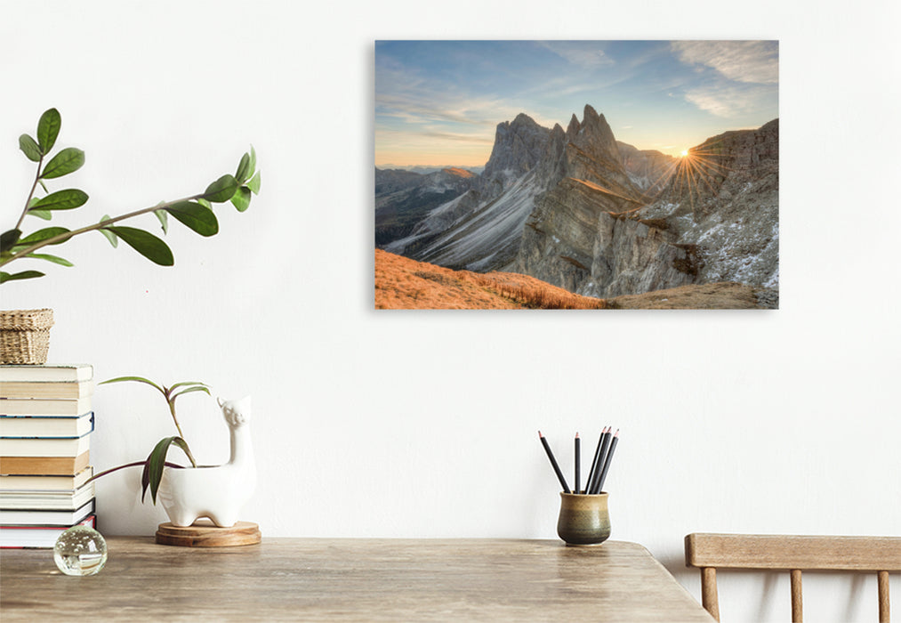 Premium textile canvas Premium textile canvas 120 cm x 80 cm landscape On the Seceda in South Tyrol 