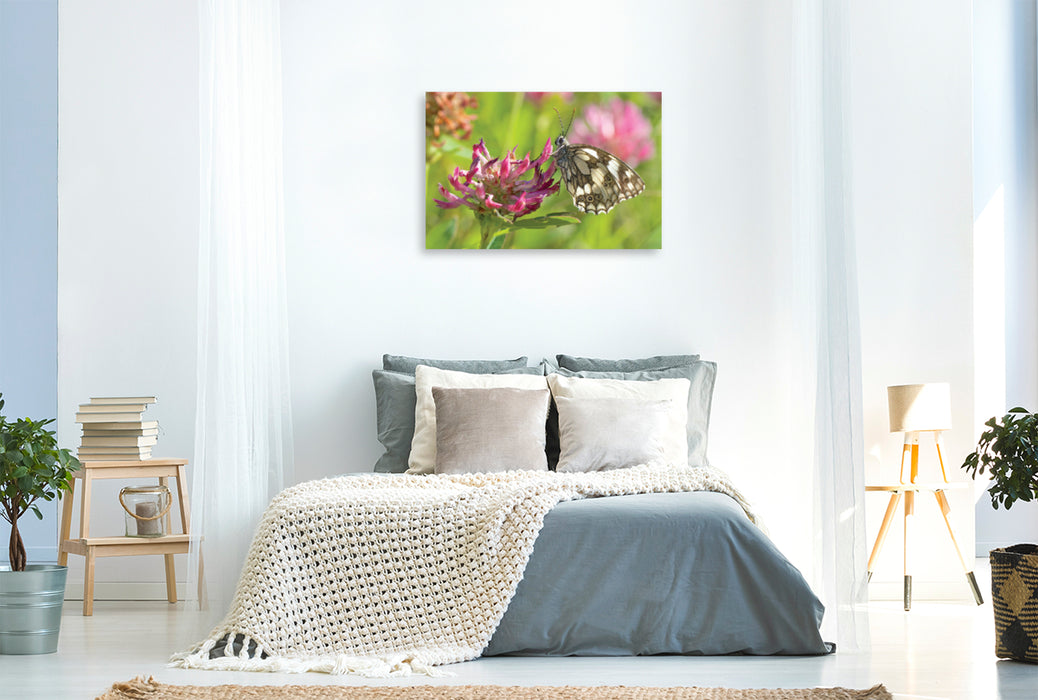 Premium textile canvas Premium textile canvas 120 cm x 80 cm landscape checkerboard butterfly 