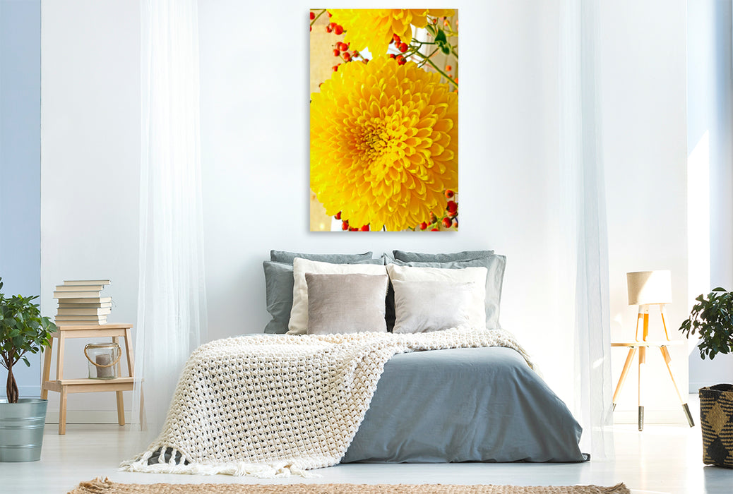 Premium Textil-Leinwand Premium Textil-Leinwand 80 cm x 120 cm  hoch Gelbe Chrysanthemen