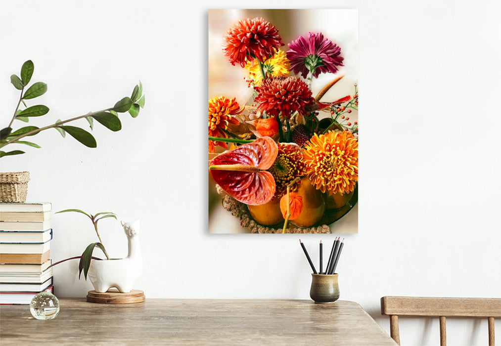 Premium textile canvas Premium textile canvas 80 cm x 120 cm high bouquet chrysanthemums 