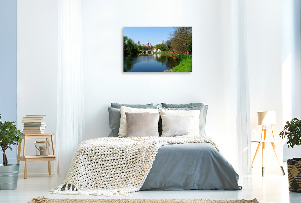 Premium textile canvas Premium textile canvas 120 cm x 80 cm across the cathedral district and castle above the Saale, Merseburg 