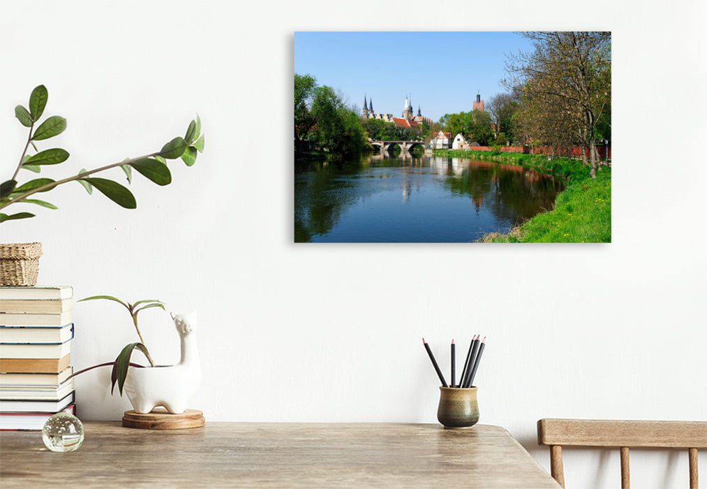 Premium textile canvas Premium textile canvas 120 cm x 80 cm across the cathedral district and castle above the Saale, Merseburg 