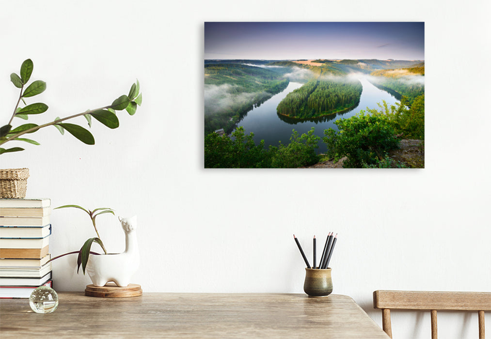 Premium textile canvas Premium textile canvas 120 cm x 80 cm across Saaleschleife, Hohenwarte reservoir 