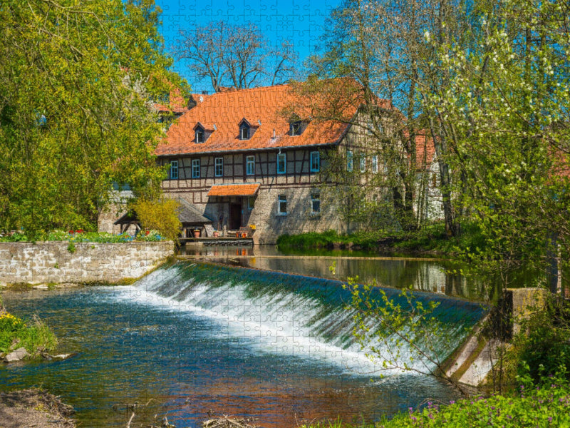 Wassermühle und Wehr an der Ilm, älteste Mühle in Thüringen, Taubach bei Weimar - CALVENDO Foto-Puzzle'