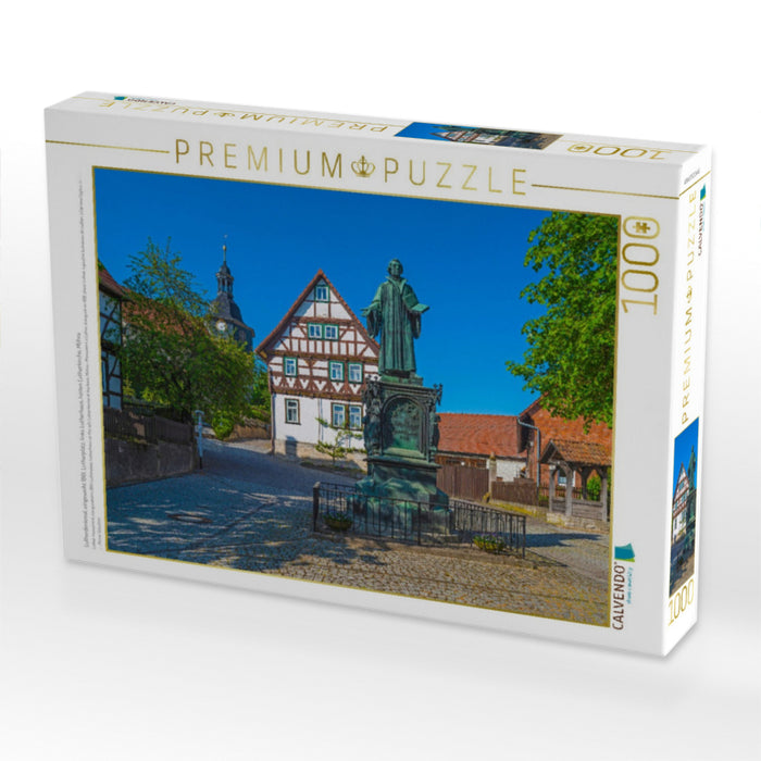 Lutherdenkmal, eingeweiht 1861, Lutherplatz, links Lutherhaus, hinten Lutherkirche, Möhra - CALVENDO Foto-Puzzle'