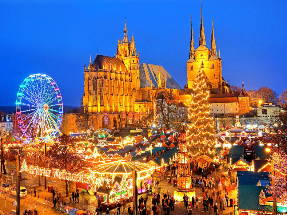 Weihnachtsmarkt auf dem Domplatze, Abenddämmerung, Erfurt, Thüringen, Deutsc - CALVENDO Foto-Puzzle'
