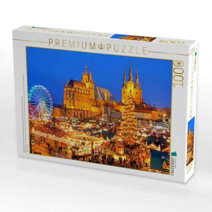 Weihnachtsmarkt auf dem Domplatze, Abenddämmerung, Erfurt, Thüringen, Deutsc - CALVENDO Foto-Puzzle'