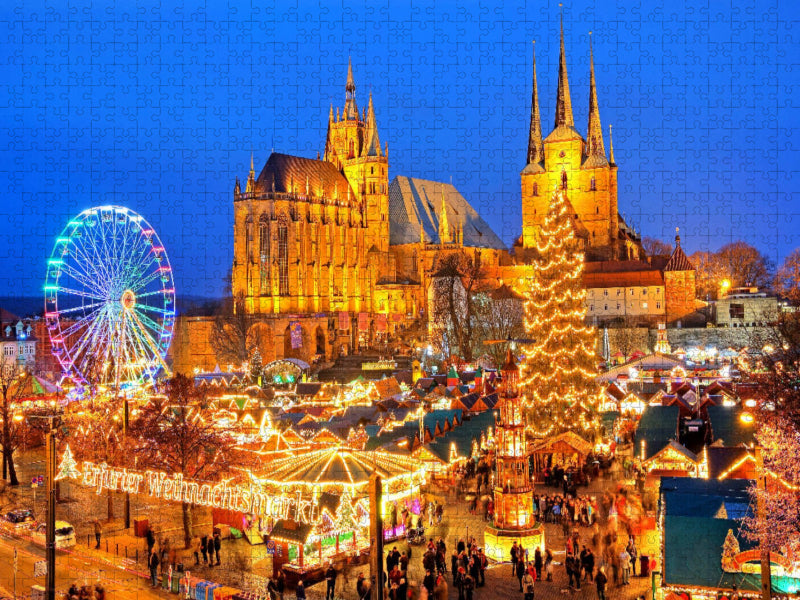 Weihnachtsmarkt auf dem Domplatze, Abenddämmerung, Erfurt, Thüringen, Deutsc - CALVENDO Foto-Puzzle'