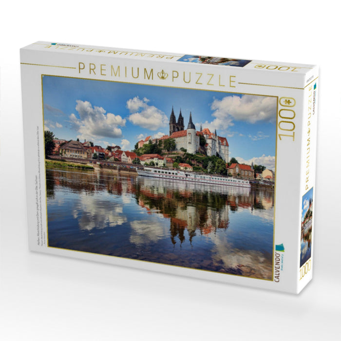 Meißen, Albrechtsburg und Dom spiegelt sich in der Elbe, Sachsen - CALVENDO Foto-Puzzle'