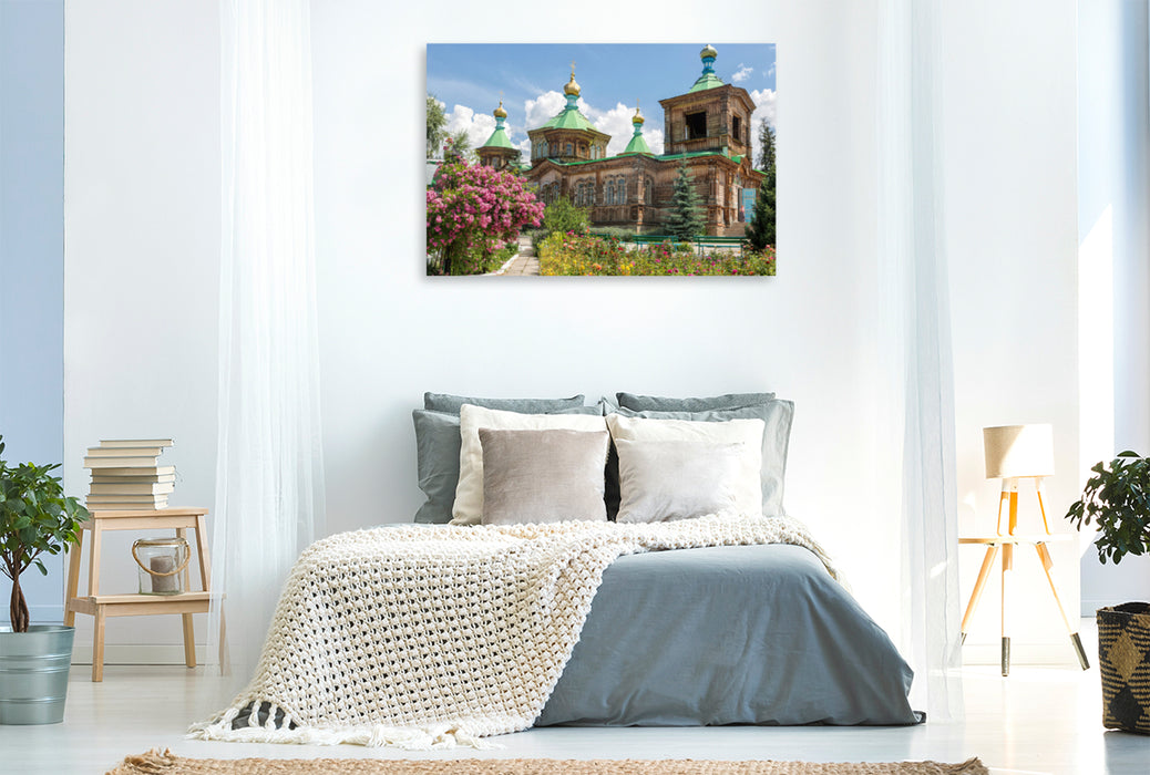 Premium textile canvas Premium textile canvas 120 cm x 80 cm landscape The Russian Orthodox Church in Karakol 