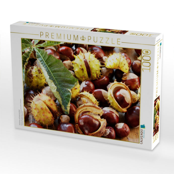 Kastanien mit Kastanienblatt - CALVENDO Foto-Puzzle'