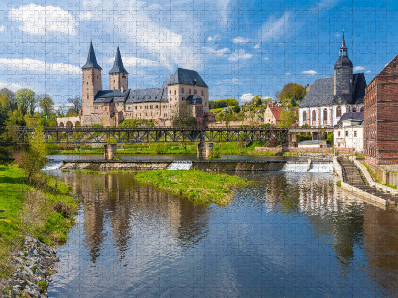 Schloss Rochlitz mit Fluss Zwickauer MuldeMühle, Rochlitz, Sachsen, De - CALVENDO Foto-Puzzle'