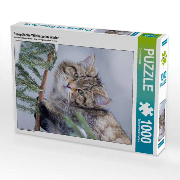 Europäische Wildkatze im Winter 1000 Teile Puzzle hoch - CALVENDO Foto-Puzzle'