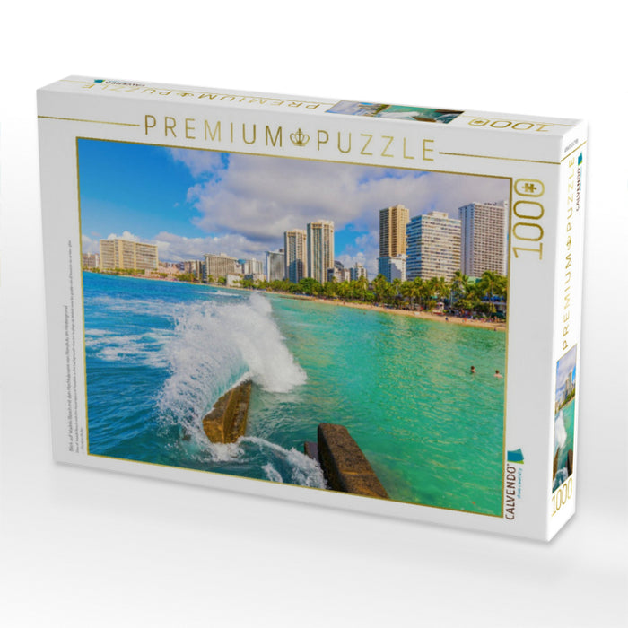 Blick auf Waikiki Beach mit den Hochhäusern von Honolulu im Hintergrund - CALVENDO Foto-Puzzle'