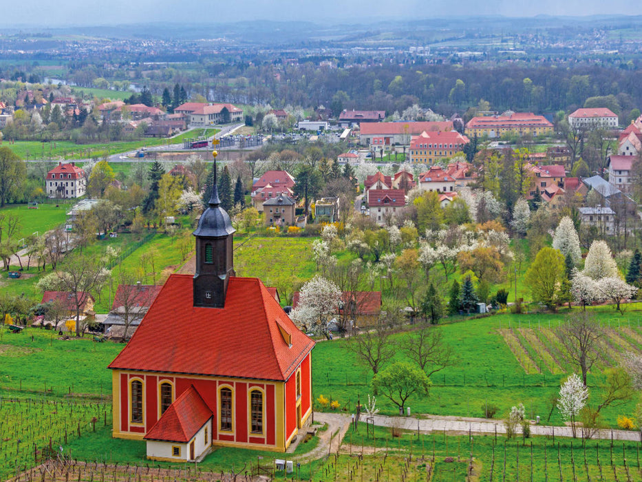 Blick über die Weinbergkirche Pillnitz ins Elbtal - CALVENDO Foto-Puzzle'