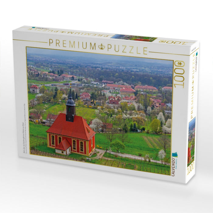 Blick über die Weinbergkirche Pillnitz ins Elbtal - CALVENDO Foto-Puzzle'