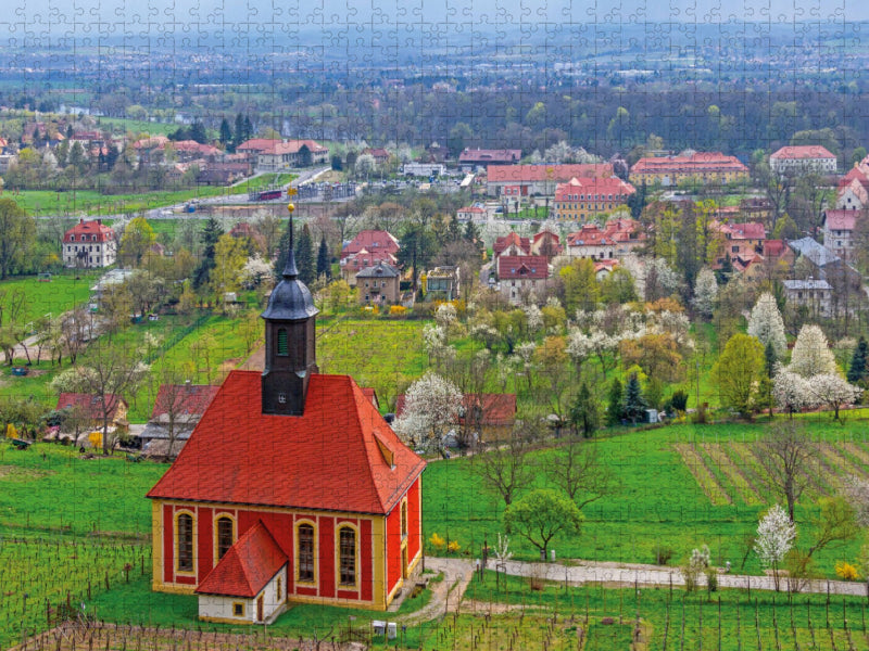 Blick über die Weinbergkirche Pillnitz ins Elbtal - CALVENDO Foto-Puzzle'