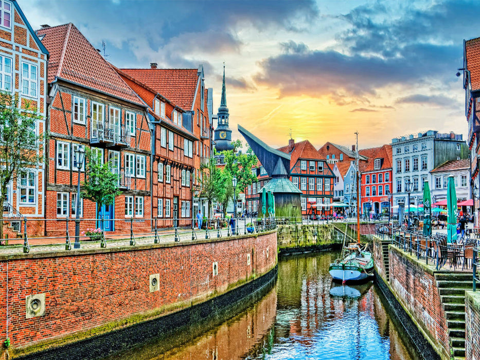 Stade, Alter Hansehafen mit dem Tretkran - CALVENDO Foto-Puzzle'