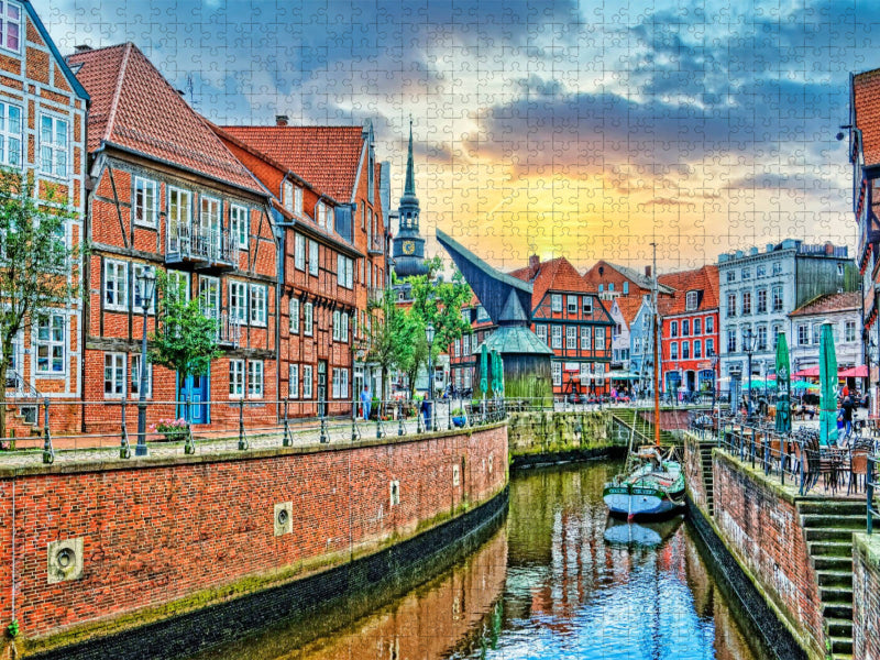 Stade, Alter Hansehafen mit dem Tretkran - CALVENDO Foto-Puzzle'