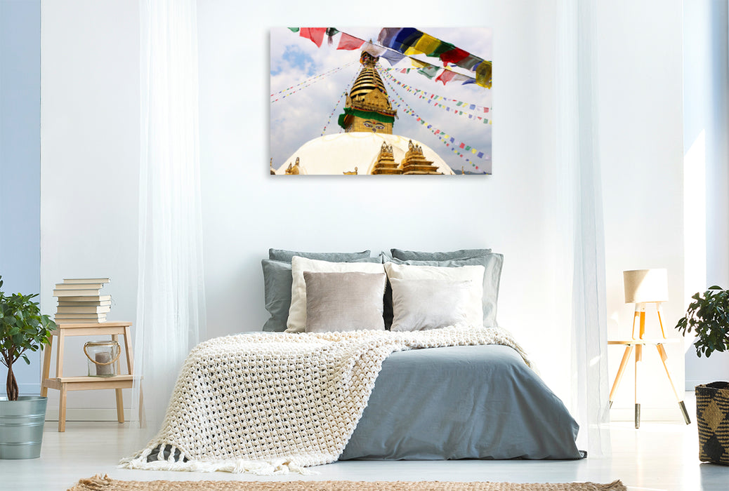 Premium Textil-Leinwand Premium Textil-Leinwand 120 cm x 80 cm quer Swayambhunath ist ein Tempelkomplex, der im Westen von Kathmandu auf einem Hügel erbaut ist