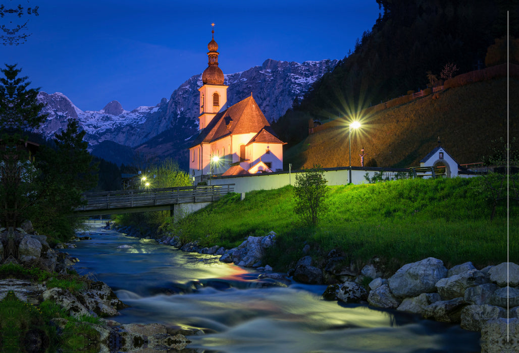 Premium Textil-Leinwand Abend in Ramsau