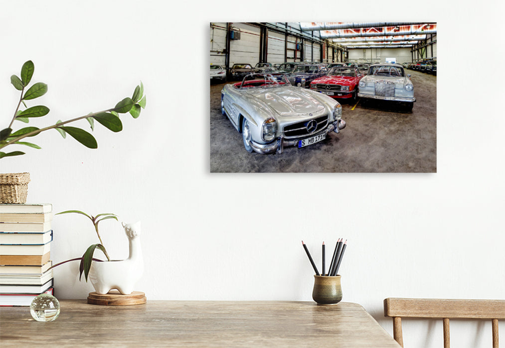 Premium Textil-Leinwand Premium Textil-Leinwand 120 cm x 80 cm quer Sternstunden: Der 300 SL Roadster und andere Mercedes-Klassiker in der größten der Heiligen Hallen.