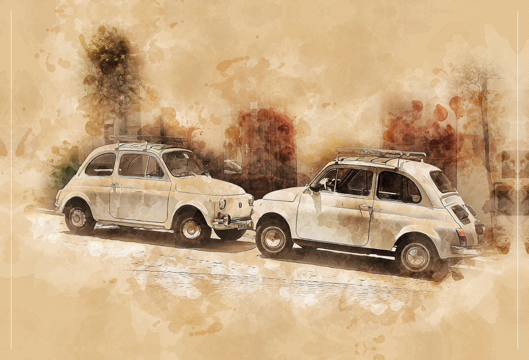 Premium Textil-Leinwand Fiat Nuova 500