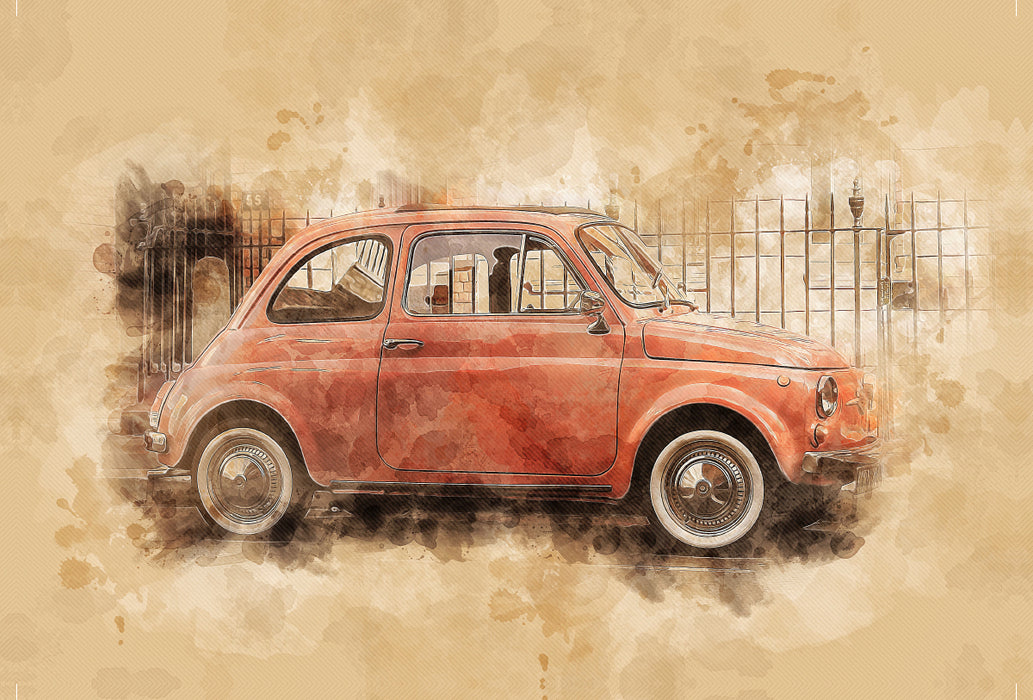 Premium Textil-Leinwand Fiat Nuova 500