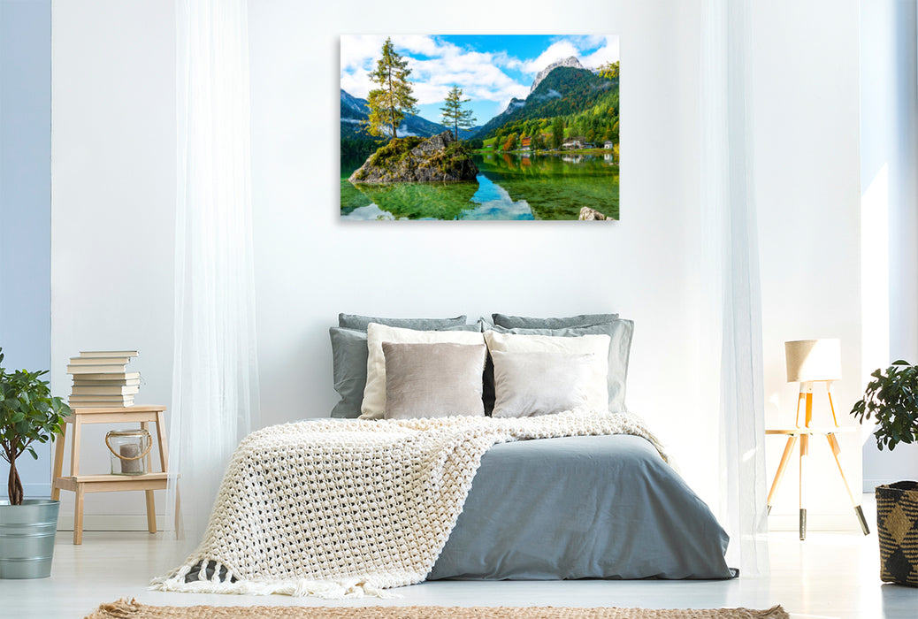 Premium textile canvas Premium textile canvas 120 cm x 80 cm landscape On the beautiful Hintersee 